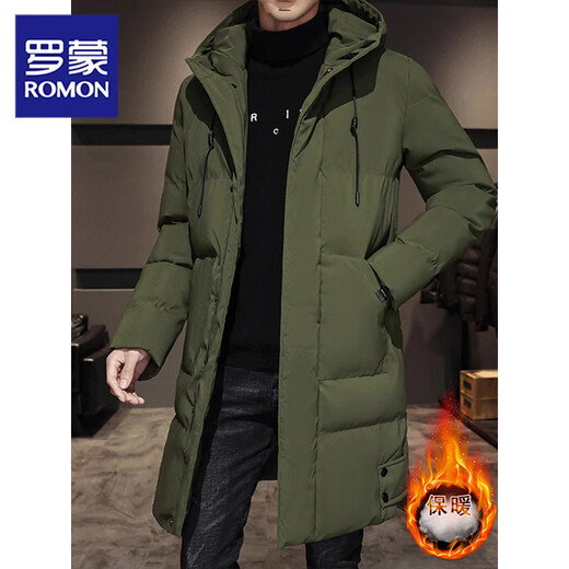 ROMON jacket men's cotton mid-length winter cotton jacket thickened and warm plus fat plus size casual cotton coat black L recommended 110-130Jin Jin equals 0.5 kg