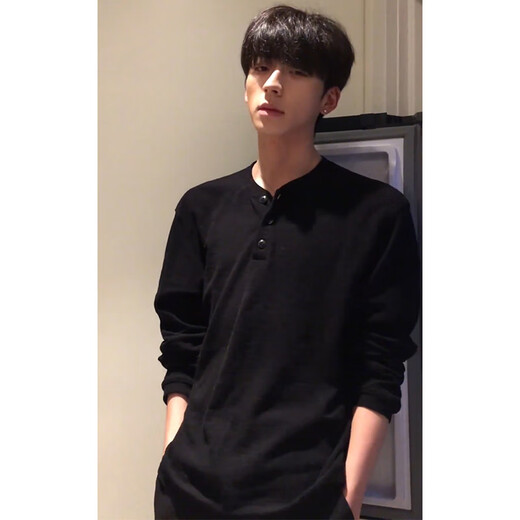 Du Xiaoxian American Henry collar long-sleeved T-shirt men's spring and autumn high-end black sweatshirt cleanfit inner layering shirt black L recommended 100-120Jin Jin equals 0.5 kg