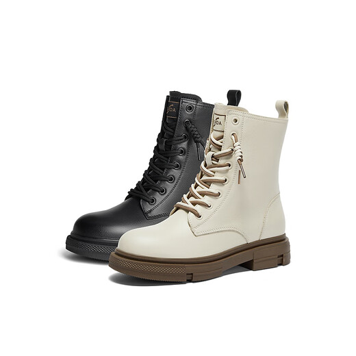 Senda Martin boots women's shopping mall same style cowhide mid-calf leather boots XEC01DZ4 black velvet lining 35