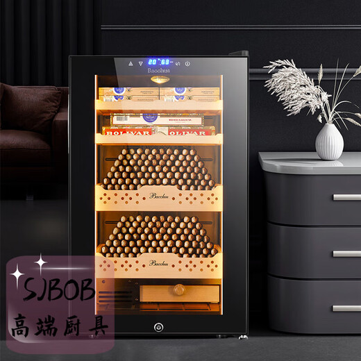 SJBOB German light luxury cigar cabinet electronic constant temperature and humidity air-cooled naked cedar wood constant temperature red wine cigar cabinet electronic refrigeration 16/L-electronic refrigeration + light strip 1 flat + 1 0L