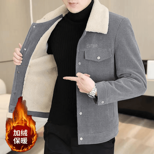 Dances with Wolves lamb velvet jacket men's winter new velvet thickened lapel jacket youth Japanese retro winter tops 820 black 821 jacket XL recommended 125-140Jin Jin equals 0.5 kg