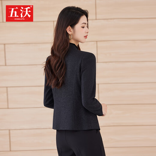 Wuwo high-end collarless suit jacket for women 2025 autumn and winter casual short professional temperament suit wide-leg pants single black jacket L