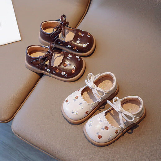 Terranis 2025 Spring New Pastoral Style Little Girls Leather Shoes Soft Sole Children's Single Shoes Baby Shoes Trendy Beige 21_Size_Inner Length 14.0cm