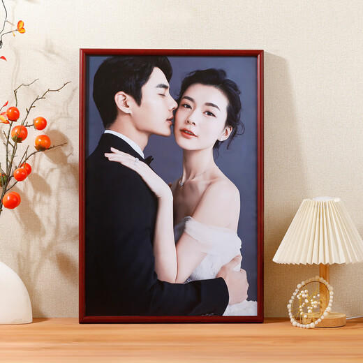 Hong Kong-Vietnam Chinese-style round solid wood wedding photo frame for wall hanging, high-end developed photos made into family portraits, empty frame customization, 1530 red rosewood color (right angle), 20 inches, inner frame 40.6*50.8 cm, wall hanging
