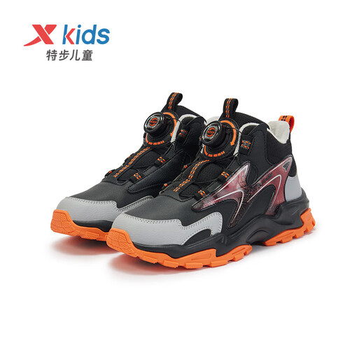 XTEP Children's Shoes Lingfeng 1.0 Dad Style Velvet Winter Windproof Warm Cotton Shoes Black/Aoki Gray 38