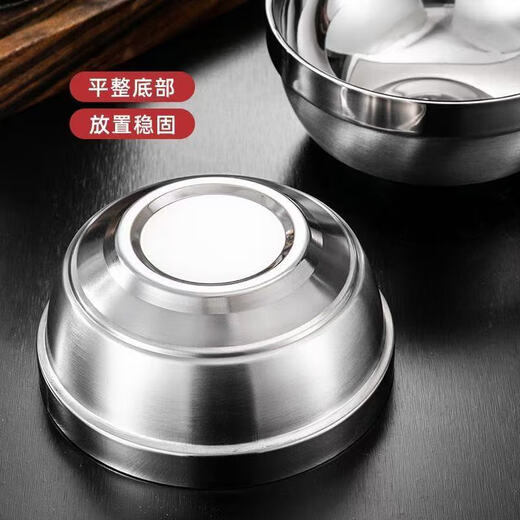Extra thick double-layered bowl, heat-insulated and anti-scalding stainless steel bowl, household commercial-grade canteen adult instant noodle bowl, children's bowl, double-layered platinum bowl 14cm