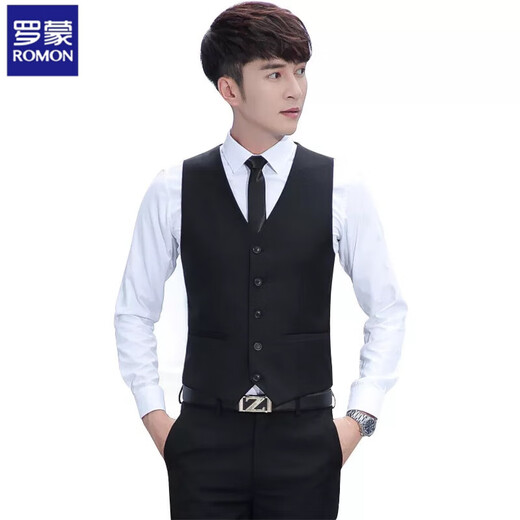 ROMON Spring and Autumn Best Man and Groom Brotherhood Slim Casual Professional Suit Vest White Shirt Men's Wedding Suit Black Vest Free Bow Tie @ S 90-100Jin Jin is equal to 0.5 kg