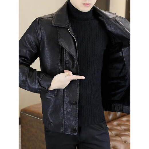 芒芒冬季蜡染皮衣男加绒加厚潮牌休闲PU皮夹克男士假两件机车服外套 咖啡色 加绒 4XL 170-190斤左右