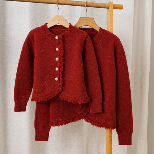 BUBBLE ORANGE mother-daughter parent-child clothing autumn and winter style New Year's style red knitted cardigan sweater jacket high-end dress top burgundy/single piece 100 baby girl size 100 (recommended weight 30Jin Jin is equal to about 0.5 kg)