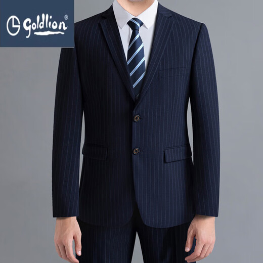 GOLDLION G+ Goldlion Advanced Striped Suit Men's Business Professional Wool Formal Suit Mid-Slit Versatile White-Collar Sale Blue Stripe S 165