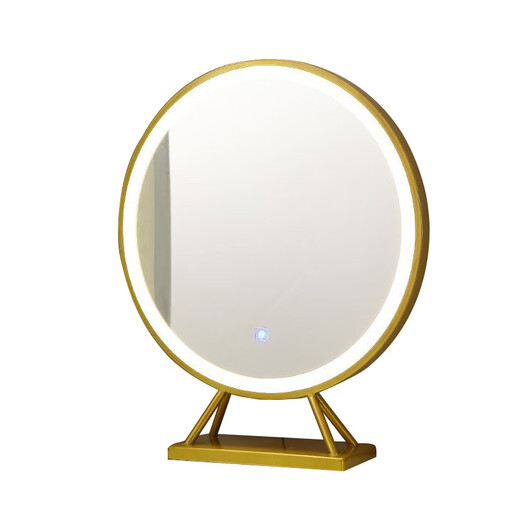 Beauty mirror makeup mirror desktop led with light desktop large round mirror internet celebrity photo ins style bedroom dressing mirror 50cm matte black high-definition silver mirror without light