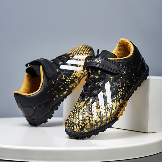 Children's football shoes Velcro breathable training shoes TF broken nails Boys Falcon 25 lawn competition special 6199 black gold 33