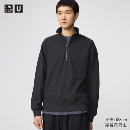 UNIQLO cooperation men's and women's suede knitted half-zip pullover long-sleeved 25 autumn and winter new style 479849 08 dark gray M /170/92A