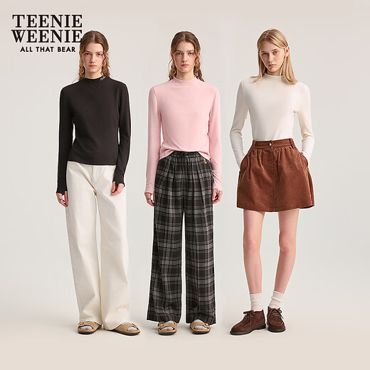 
Teenie Weenie Bear Women's T-shirt 2025 Autumn New Small Tretleneck Fleece Base Long Sleeve Top Ivory White M