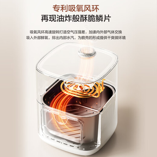 Midea New Fengyan Grilled Air Fryer 2025 New Turn-Free 0 Fluorine Ceramic Household Large Capacity 6.5L Large View Window Air Fryer Steaming and Grilling Integrated KZC6521