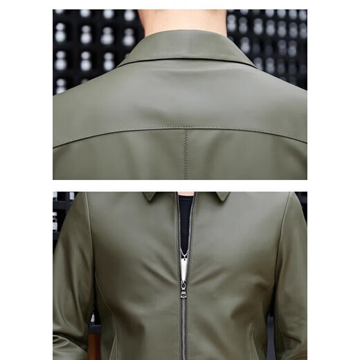 Ipenta International Light Luxury Marke echte Leder-Leder-Kleidung für Herren Frühling und Herbst Slim-Schicht Schafslederjacke weiche Lederjacke Militärische Grün-Exquisite-Geschenkbox xl 175 (Slim Fit ist klein, kaufen Sie eine Größe größer)