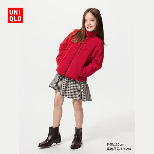 优衣库童装男童女童摇粒绒拉链茄克长袖外套夹克478141 15 珊瑚红色 160