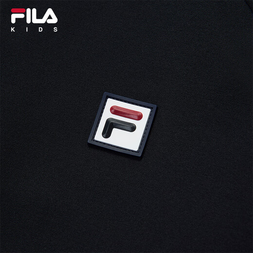 FILA children's clothing tops 2025 winter new style boys' plus velvet long-sleeved T-shirt dark black-BK 175
