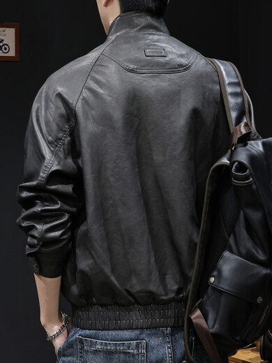 Luo Meng high-end motorcycle leather jacket men's spring and autumn 2025 new men's short PU clothes American fashion brand brown regular style XL suitable for 140-160 Jin Jin equals 0.5 kg