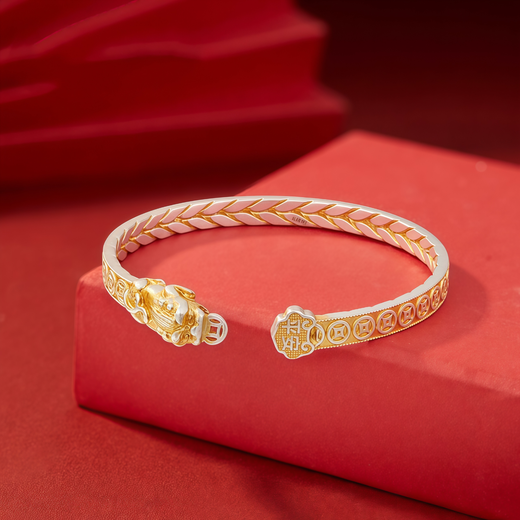 BABE BOBBI pure silver 9999 gold-painted Pixiu copper coin open bracelet Chinese style jewelry sterling silver bracelet gift silver bracelet bracelet gold-painted Pixiu bracelet 23g