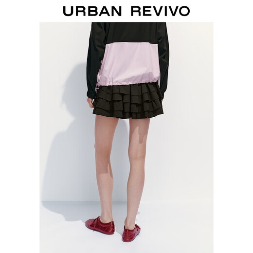 
UR2025 autumn new women's ruffle half elastic waist strap cake skirt A-line skirt UYV550071 dark brown (short with lining) S