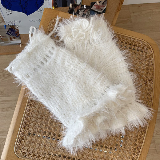 Zhuanying Vintage Store Handmade Rex Rabbit Fur Plush Hollow Wood Ear Flare Strap Sock Covers Millennial Hot Girl Leg Cover White One Size