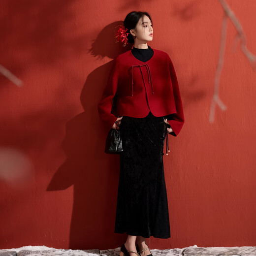 Sancai Yueying Shuanghua 2025 Winter New Ice Flower Velvet Skirt A-line Skirt High Waist Long Skirt C Classic Black S 155/64A