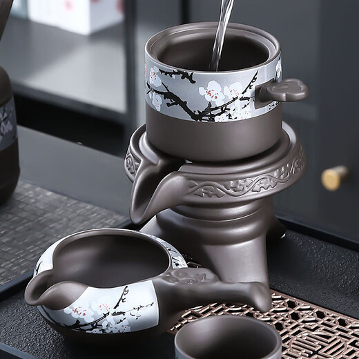 Zisha lazy tea making artifact Kung Fu tea cup tea set household retro stone mill automatic teapot gift box Zisha plum blossom thirteen-piece set--safe packaging 13 pieces