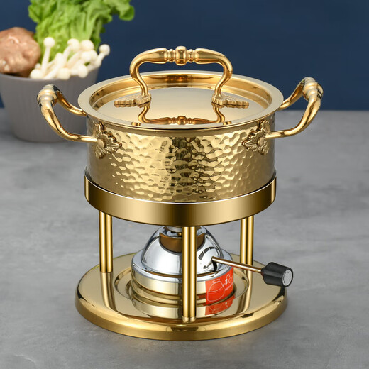 304 stainless steel small hot pot self-service gas stove inflatable single boiler alcohol cup commercial restaurant one person one pot silver set - with large core burning 120 minutes 16cm