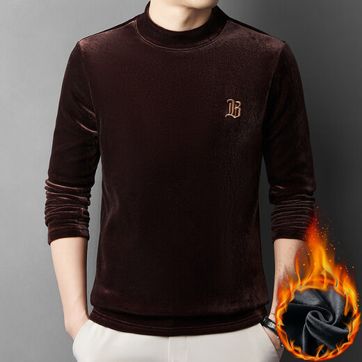 Factory direct sales velvet thickened gold velvet sweatshirt for men half turtleneck middle-aged top versatile base layer zcy coffee color velvet thickened XL recommended 135-150 Jin Jin equals 0.5 kg