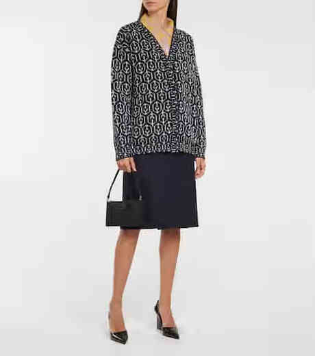 PRADA Luxury Women's Jacquard Wool Knitted Cardigan blue 20 | 48 IT