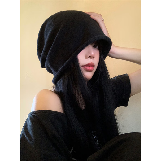 JTTCAC Yu Shuxin's same style hat for women in autumn and winter, versatile big head circumference, black curled hem pile hat, face-shaping small Baotou cold hat, off-white, one size fits all (Priority for delivery if added to favorites)