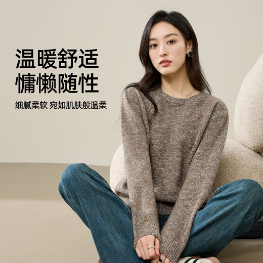 ESE-Y Yiyang 100% wool sweater for women 2025 autumn and winter new round neck versatile casual slimming thickened bottoming sweater milk coffee color M