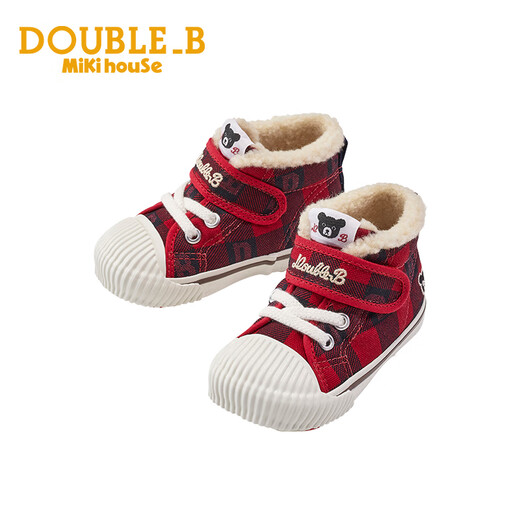 MIKIHOUSE Japanese-made baby cotton shoes toddler boys winter shoes plus velvet checkerboard girls' shoes cotton boots Double_B red second section 15.5 (suitable for feet 15cm long)