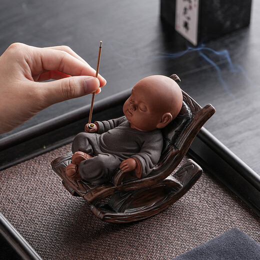 Lion Orixing's Zen-like Purple Clay Little Monk Tea Pet Ornaments Creative Rocking Chair Personalized Tea Play Tea Table Multi-functional Decorative Furnishings Little Purple-Shadow Zen Monk Free Incense from the Pear Tent