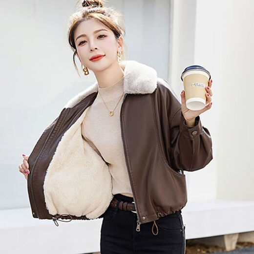 Playboy (PLAYBOY) brand Haining genuine leather jacket for women 2025 spring, autumn and winter new small fur one-piece fur jacket black velvet lining + detachable fur collar L Recommended 110-120 Jin Jin equals 0.5 kg