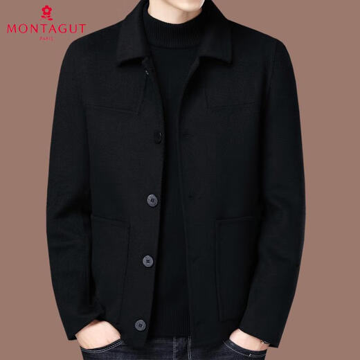 MONTAGUT French Montagut double-sided cashmere coat for men middle-aged autumn and winter short lapel jacket wool woolen casual coat black L 175/92A