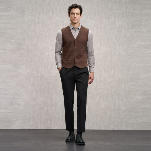 EMZ Ordos 100% woolen sweater men's pullover woolen sweater vest 7A antibacterial, skin-friendly and warm dark coffee 3XL recommended height 180-185/weight 190-210Jin Jin equals 0.5 kg