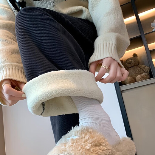 Langsha lambswool wide-leg pants for women winter 2025 new high-waisted straight casual pants loose warm plus velvet thickened pants