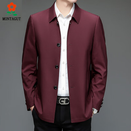 MONTAGUT men's jacket spring and autumn thin middle-aged and elderly large size loose mulberry silk dad wear middle-aged casual jacket royal blue 4XL 195 (recommended 185-198 Jin Jin equals 0.5 kg)