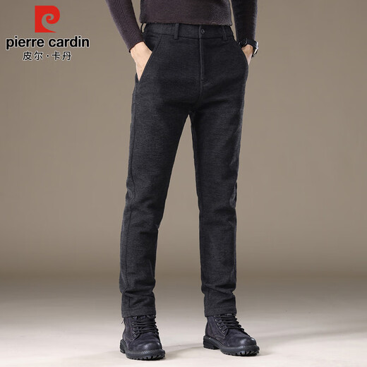 Pierre Cardin business casual pants for men in autumn and winter, trendy thickened woolen pants for middle-aged and young people, men's elastic trousers, black 33