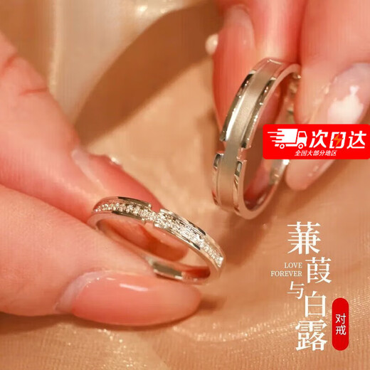 DRpt950 Platinum Ring Jianjia Bailu Platinum Couple Ring Men and Women Engagement Birthday Gift for Girlfriend Jianjia Bailu Pair of Rings Default Live and Closed Contact Customer Service