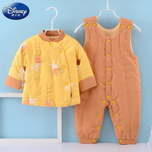 Disney (Disney) Winter Thickened Newborn Infants and Children's Cotton Clothes Suits for Men and Women Baby Handmade Pure Cotton Suspenders Cotton Pants and Jackets T2002 Suit Dual-purpose Gear-Yellow Rabbit 73 (4-8 Months)
