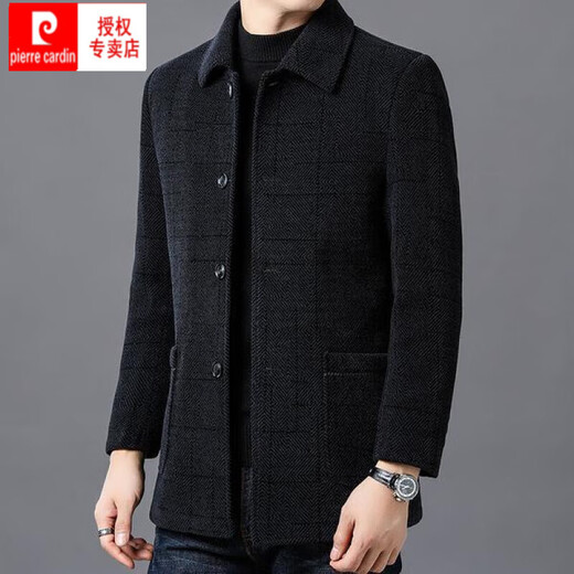 Pierre Cardin Double-sided Sheep Cashmere Coat Men's Winter Thick Middle-aged and Elderly Dad Casual Jacket Men's Woolen Woolen Coat Buttoned Chenille-Coffee Medium Long Style 170/88A