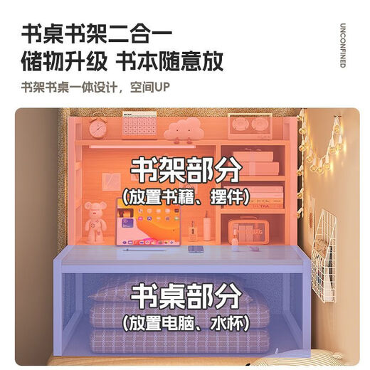 Olin European style computer desk bed computer desk dormitory with bookshelf bed desk study table with backboard-80*40*92cm