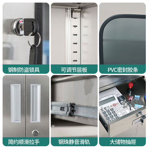 Stainless steel medicine cabinet hospital dental medicine cabinet file cabinet laboratory clinic cabinet instrument cabinet 304 three buckets six doors medicine cabinet 1 point 4mm
