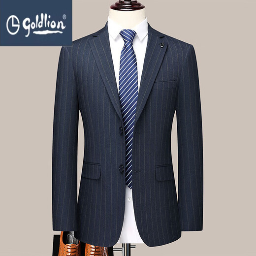 GOLDLION G+ Jinlilai brand men's wool suit business casual striped suit men's banquet wedding men's double row blue M 170