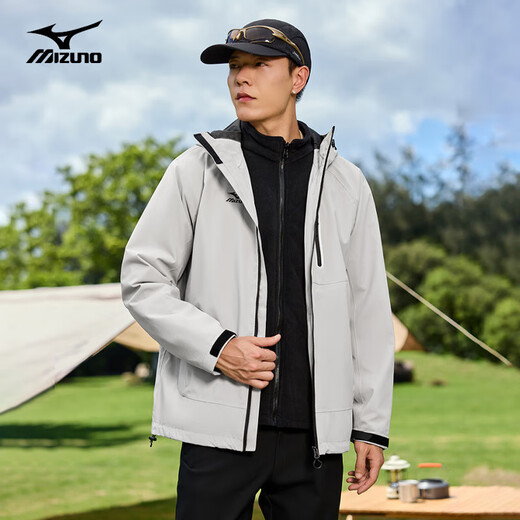 Mizuno Outdoor Jacket Men's Three-in-One Jacket Couple's Two-piece Hooded Windproof and Water-Repellent Mountaineering Jacket Obsidian Black 2XL