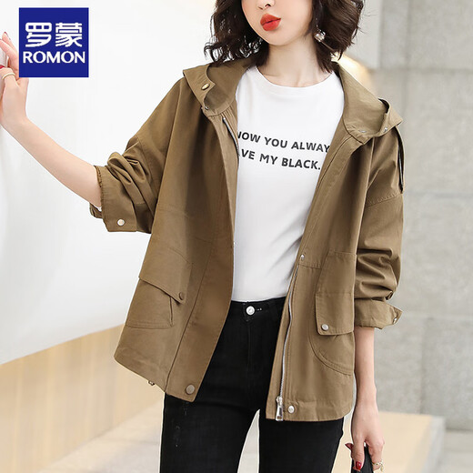 Romon (Romon) Petite veste courte pour les femmes au printemps 2025 Nouveau style de mode mince au début de la veste à capuche courte Top Flagship officiel Green XL suggère 115-125jin [Jin est égal à 0,5 kg]