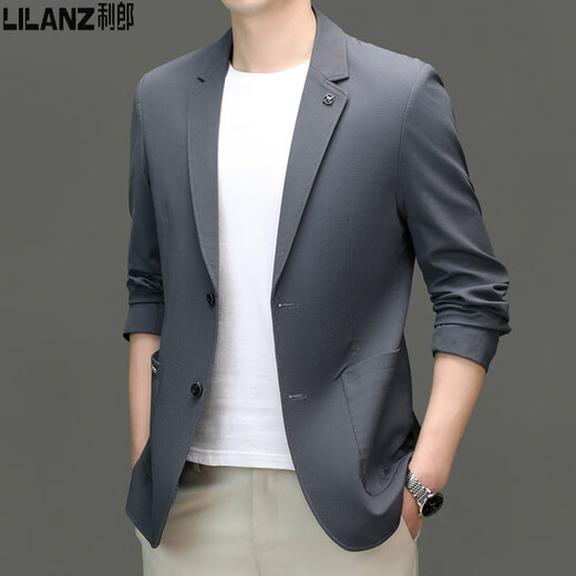 Lilang casual suit men's spring and summer casual jacket business gentleman thin suit jacket brand men's top trendy gray M